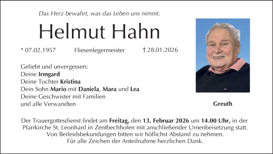 Anzeige von Helmut Hahn von MGO