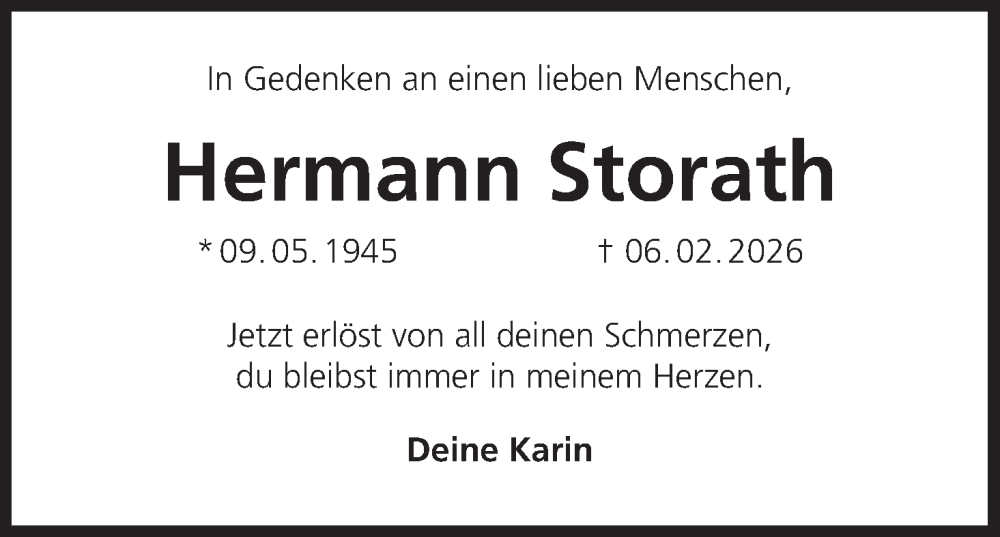  Traueranzeige für Hermann Storath vom 28.02.2026 aus MGO