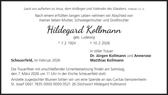 Anzeige von Hildegard Kollmann von MGO