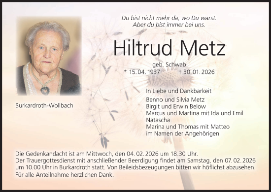 Anzeige von Hiltrud Metz von MGO