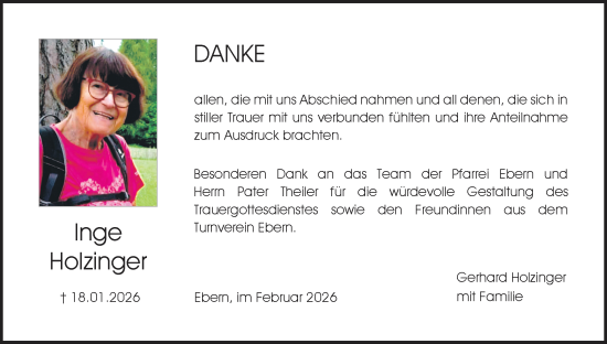 Anzeige von Inge Holzinger von MGO
