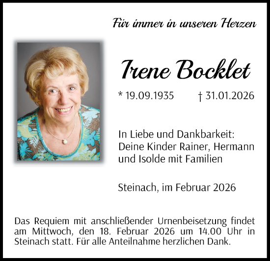 Anzeige von Irene Bocklet von MGO