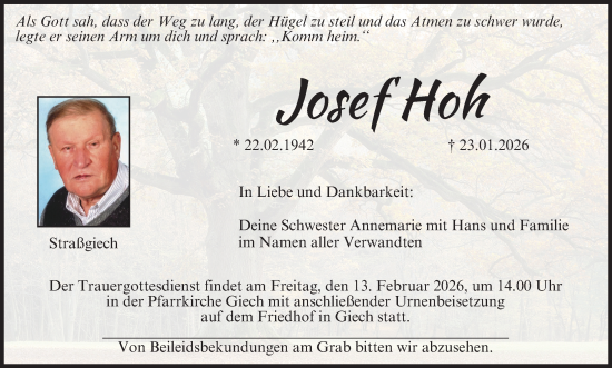 Anzeige von Josef Hoh von MGO