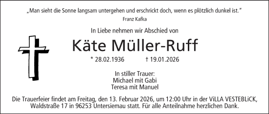 Anzeige von Käte Müller-Ruff von MGO