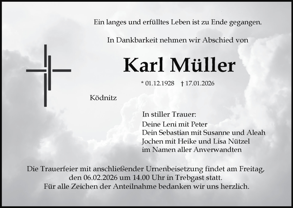  Traueranzeige für Karl Müller vom 04.02.2026 aus MGO