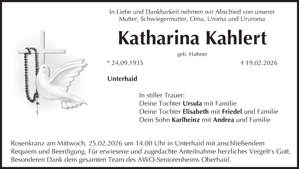  Traueranzeige für Katharina Kahlert vom 24.02.2026 aus MGO