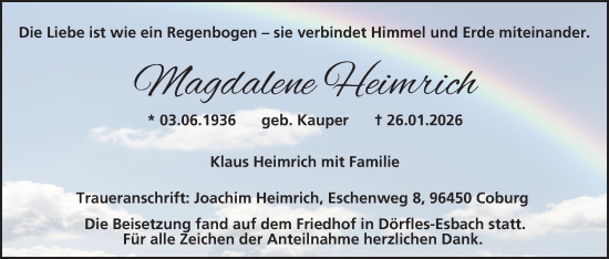 Anzeige von Magdalene Heimrich von MGO