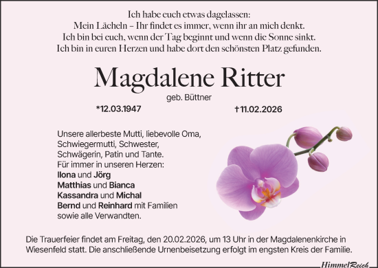 Anzeige von Magdalene Ritter von MGO