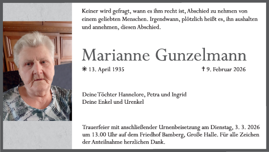 Anzeige von Marianne Gunzelmann von MGO