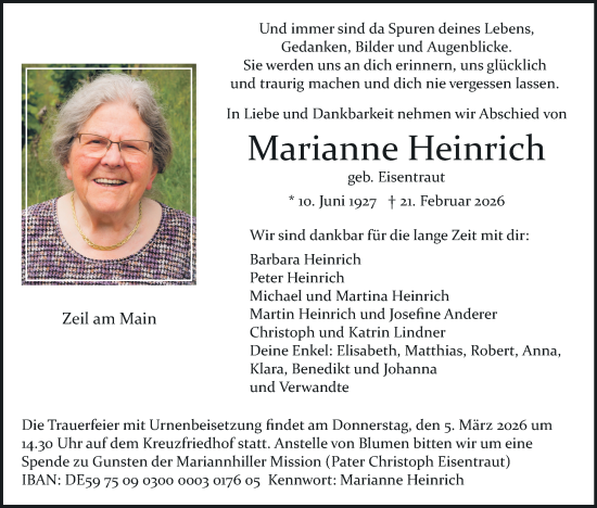 Anzeige von Marianne Heinrich von MGO