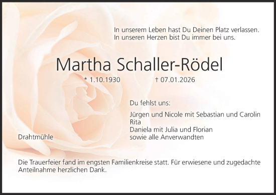Anzeige von Martha Schaller-Rödel von MGO