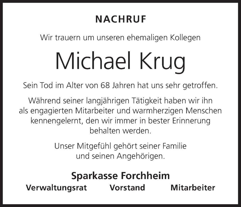  Traueranzeige für Michael Krug vom 25.02.2026 aus MGO