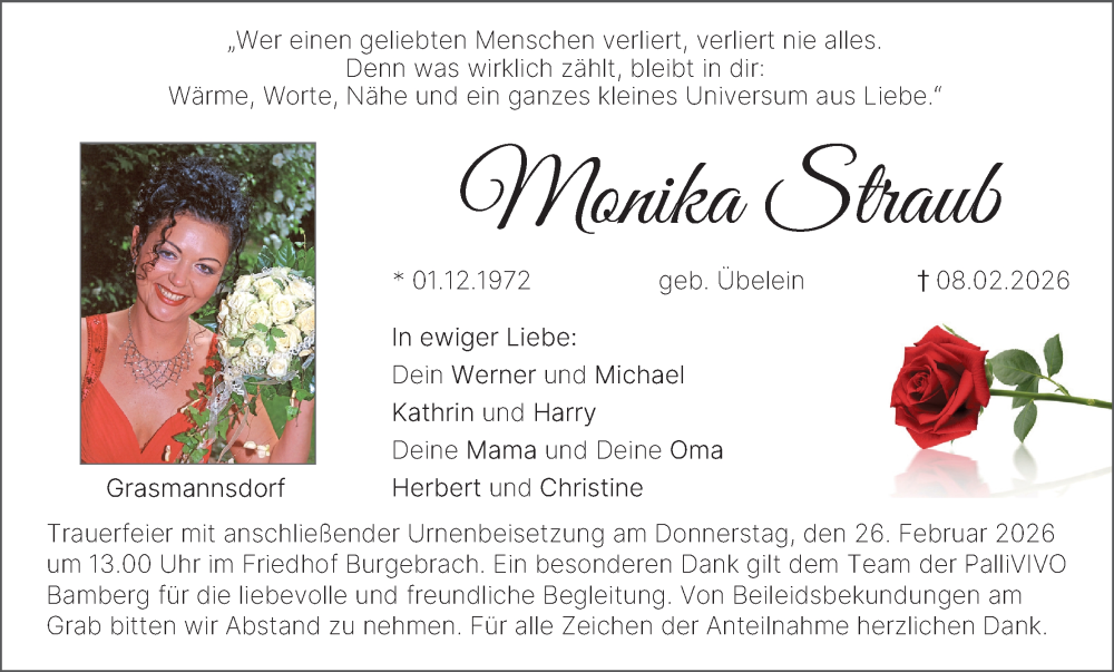  Traueranzeige für Monika Straub vom 21.02.2026 aus MGO