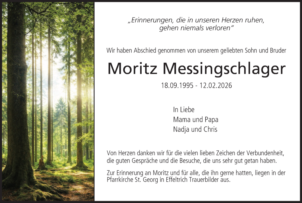  Traueranzeige für Moritz Messingschlager vom 28.02.2026 aus MGO