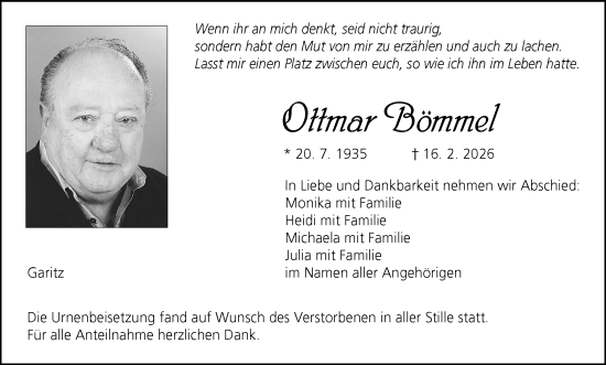 Anzeige von Ottmar Bömmel von MGO