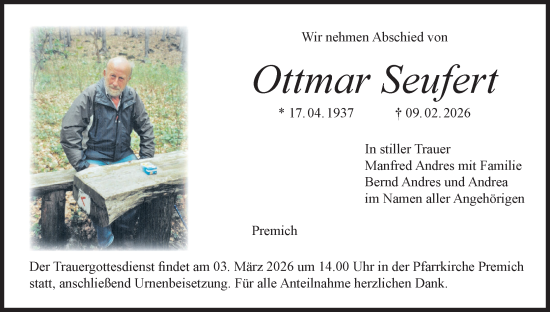 Anzeige von Ottmar Seufert von MGO