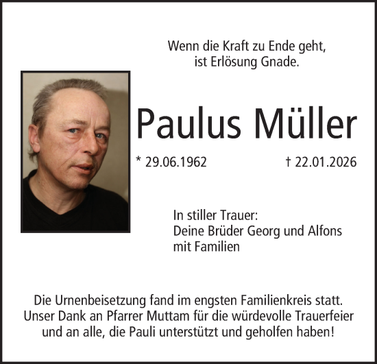Anzeige von Paulus Müller von MGO
