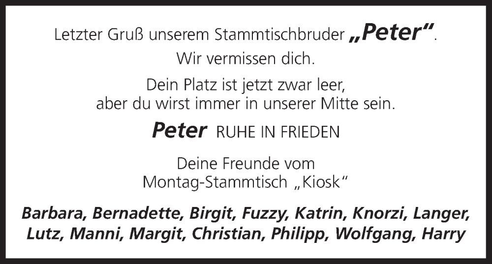  Traueranzeige für Peter  vom 28.02.2026 aus MGO
