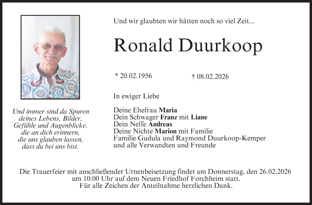  Traueranzeige für Ronald Duurkoop vom 21.02.2026 aus MGO