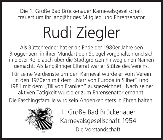Anzeige von Rudi Ziegler von MGO