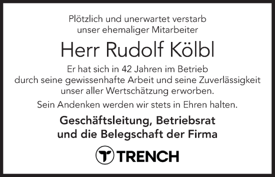 Anzeige von Rudolf Kölbl von MGO