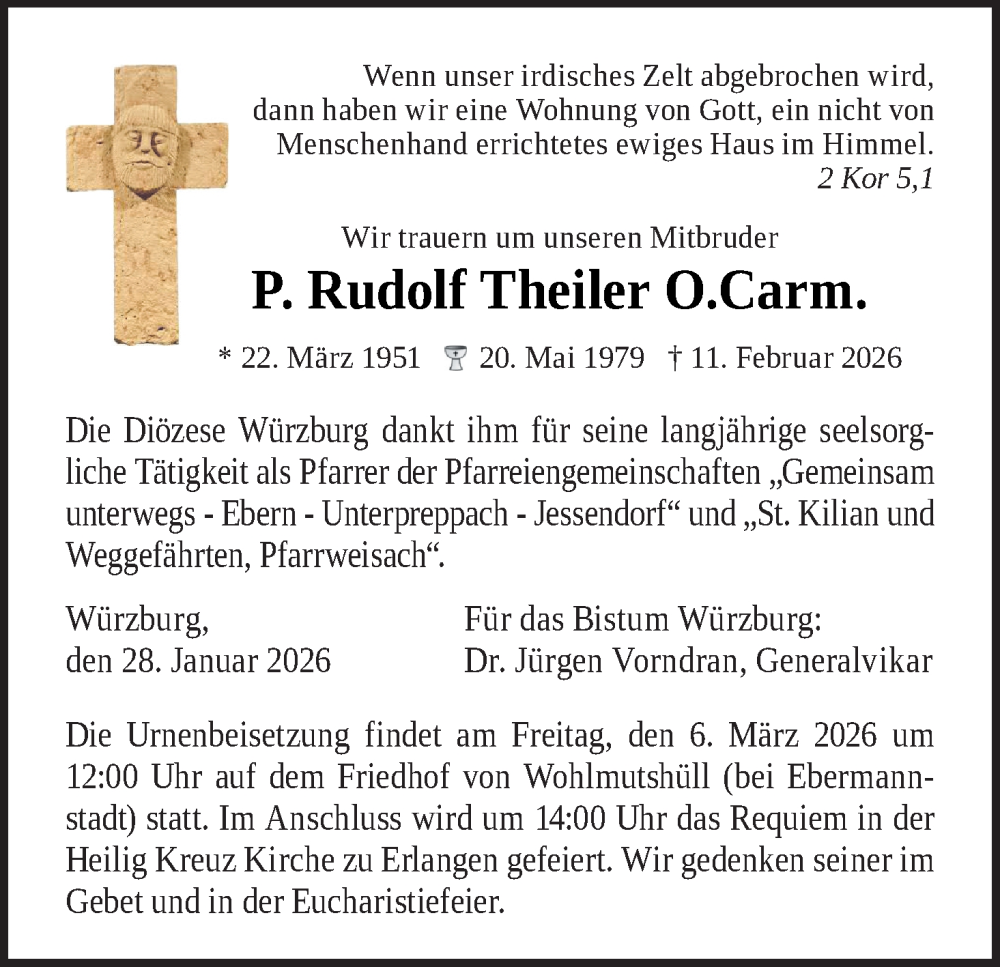  Traueranzeige für Rudolf Theiler vom 18.02.2026 aus MGO