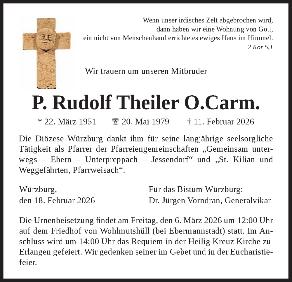  Traueranzeige für Rudolf Theiler vom 18.02.2026 aus MGO