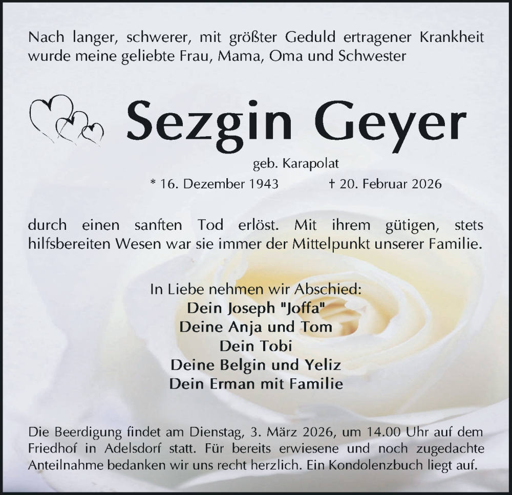  Traueranzeige für Sezgin Geyer vom 28.02.2026 aus MGO