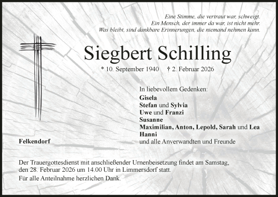 Anzeige von Siegbert Schilling von MGO