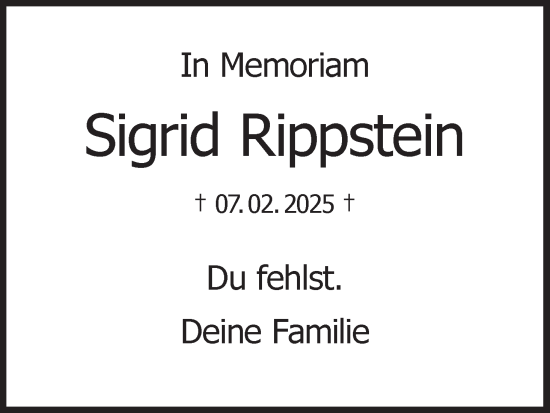 Anzeige von Sigrid Rippstein von MGO