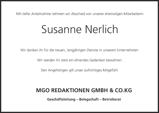 Anzeige von Susanne Nerlich von MGO