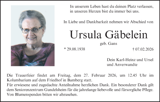 Anzeige von Ursula Gäbelein von MGO