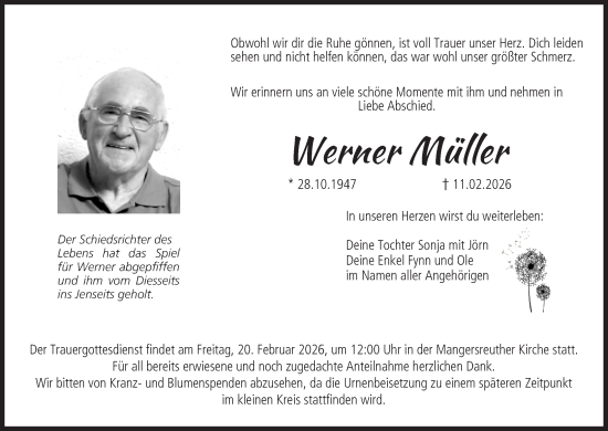 Anzeige von Werner Müller von MGO
