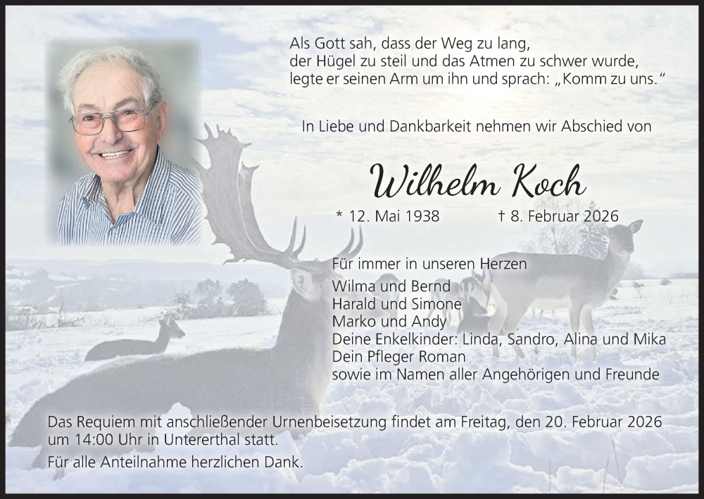  Traueranzeige für Wilhelm Koch vom 14.02.2026 aus MGO