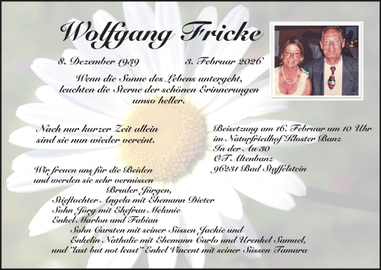 Anzeige von Wolfgang Fricke von MGO