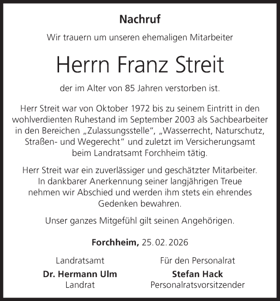 Anzeige von Franz Streit von MGO