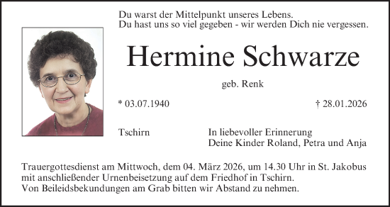 Anzeige von Hermine Schwarze von MGO