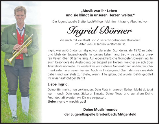 Anzeige von Ingrid Börner von MGO