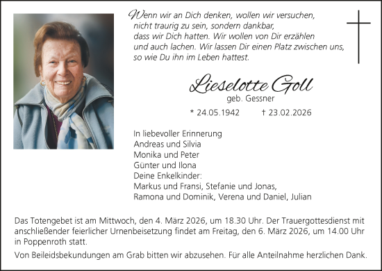 Anzeige von Lieselotte Goll von MGO