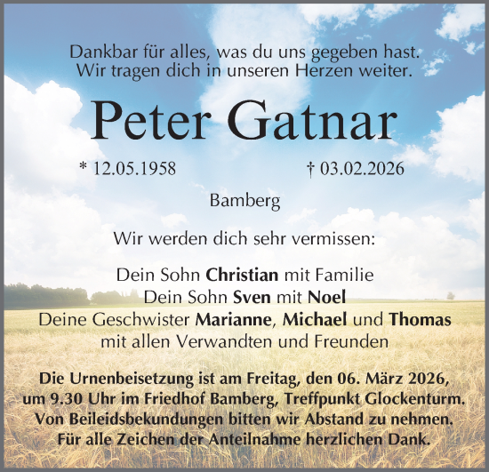 Anzeige von Peter Gatnar von MGO