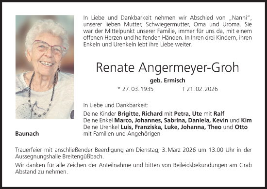 Anzeige von Renate Angermeyer-Groh von MGO